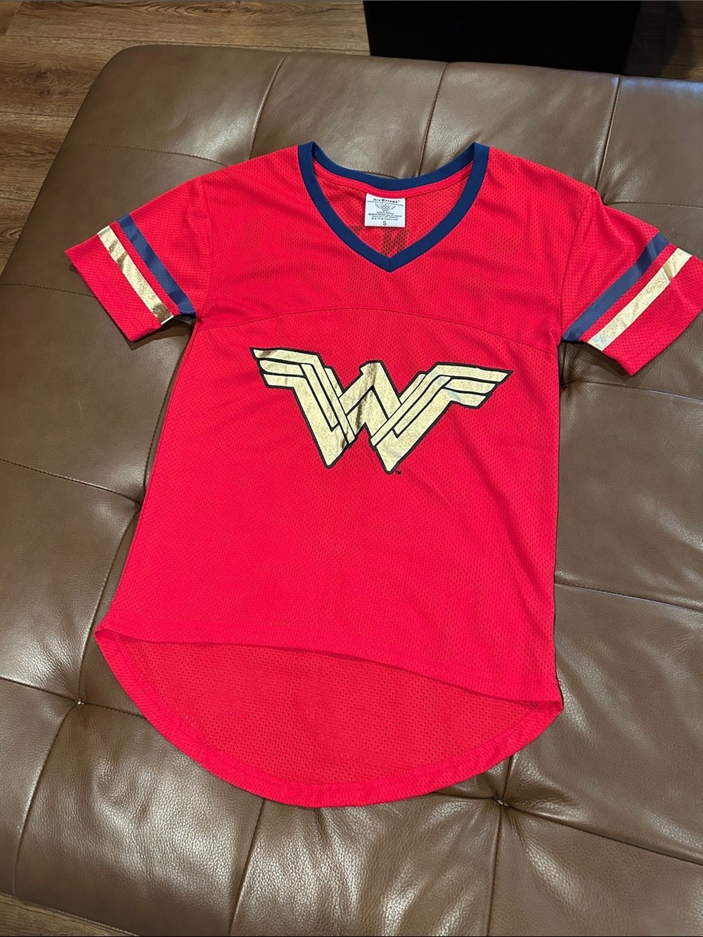 Wonder Woman Red Mesh Tee with Gold Emblem